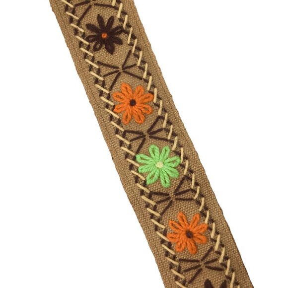 Vtg 70s Burlap Yardstick Holder Pocket Sheath Handmade Decor Floral Embroidered - Picture 7 of 9